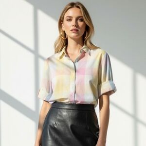 Vintage Pastel Plaid Button Down Shirt Small